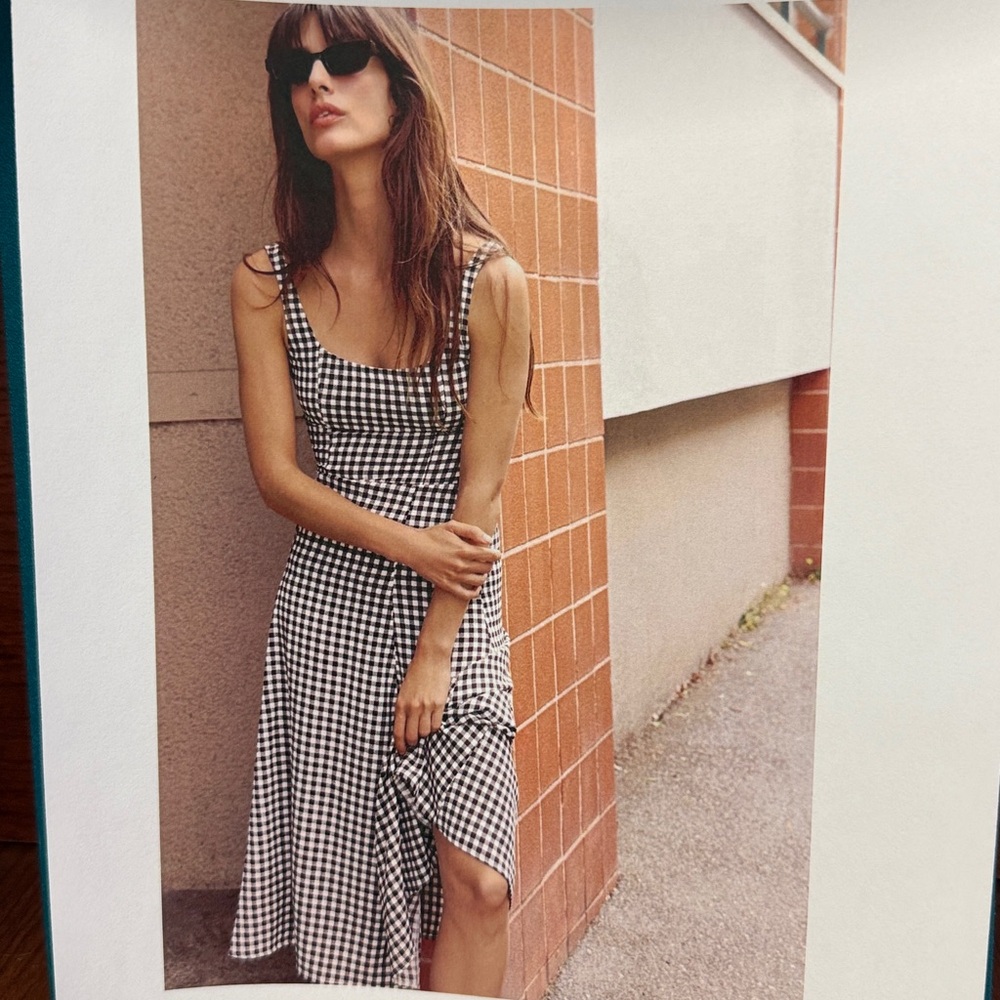 Brown and White Gingham  Midi Dress